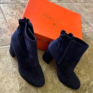 Blue Suede Heeled Boots